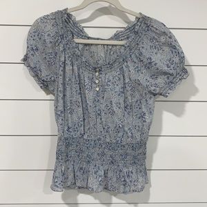 Ralph Lauren Blue Floral Blouse. Size M.